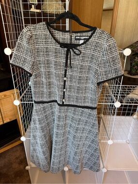 Karl Lagerfeld Black and White Tweed Short-Sleeve A-Line Dress